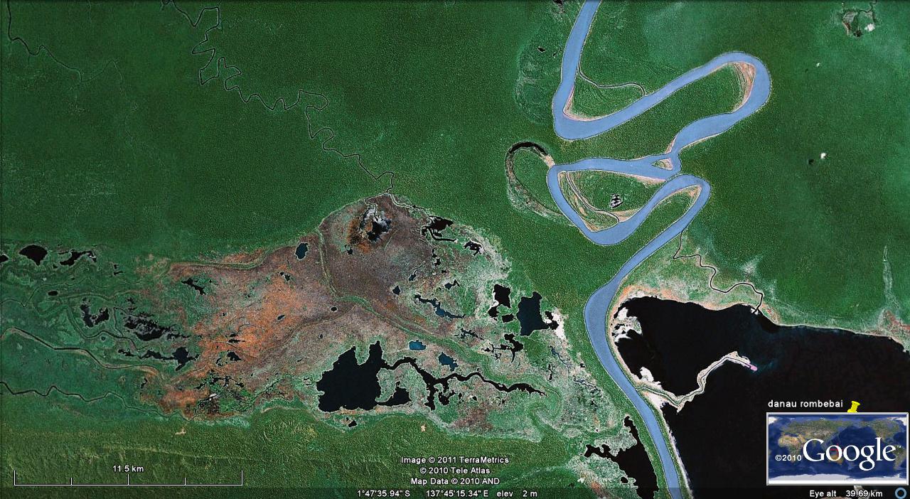 Daerah Aliran Sungai ( D.A.S.) Mamberamo dengan danau Rombebai ( courtesy Google earth)